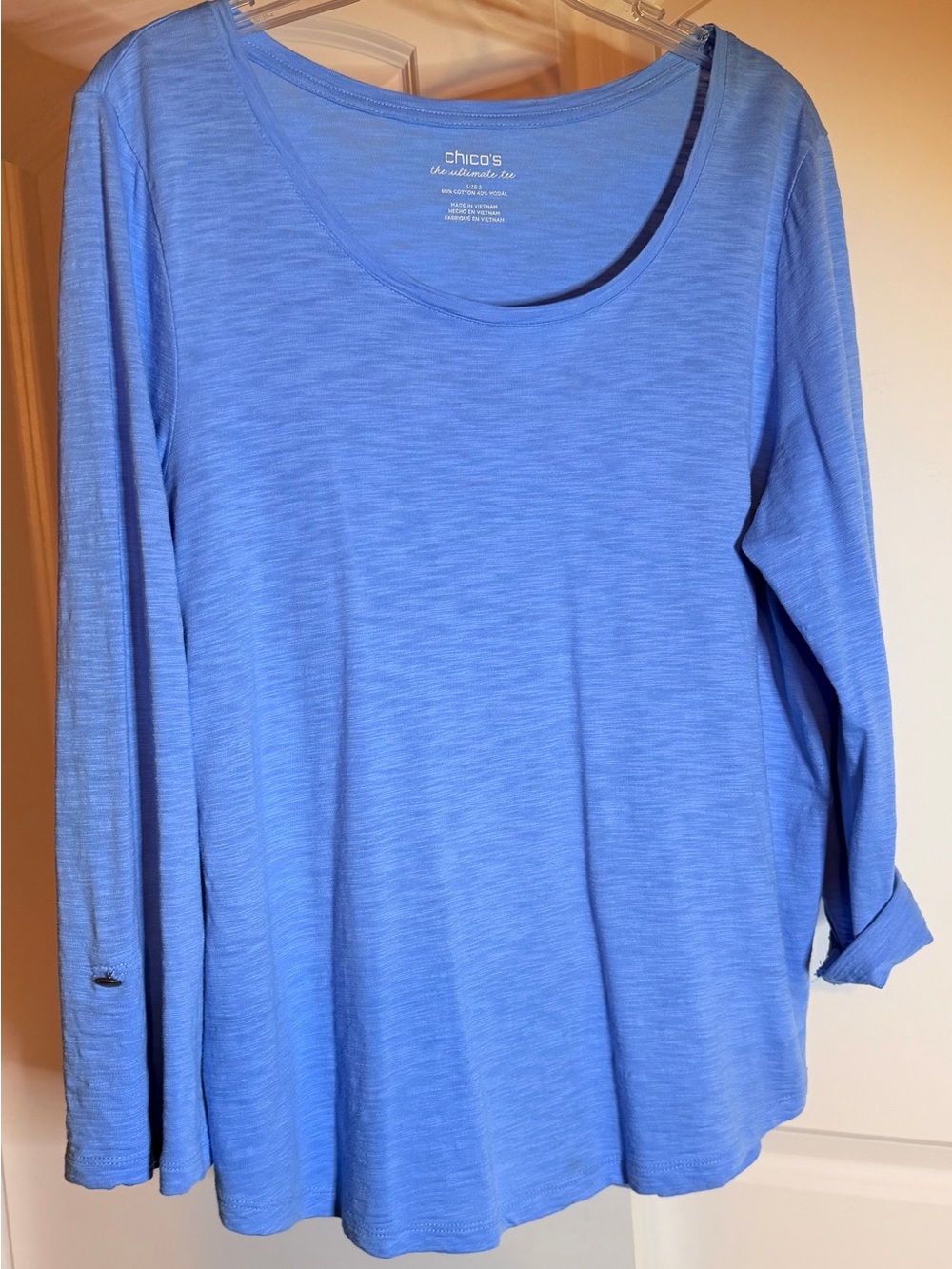 Chico's Periwinkle Scoop-Neck Long Sleeve Top